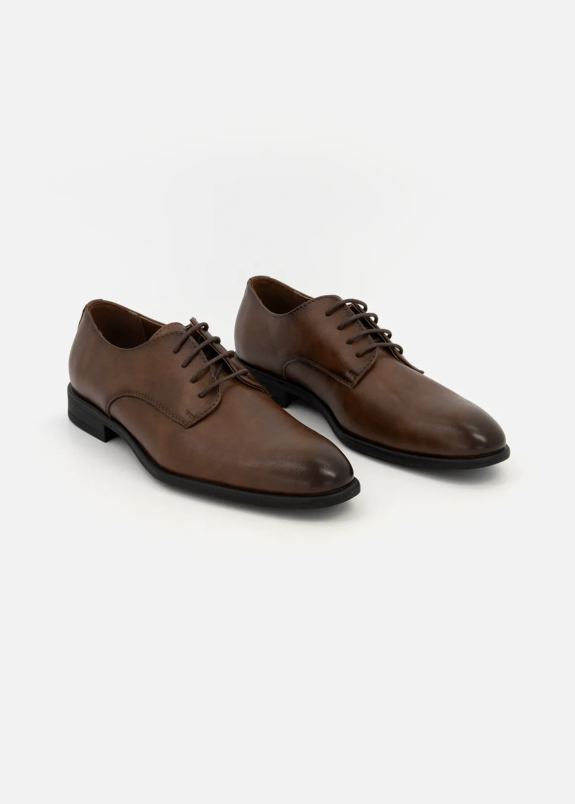 Faux Leather Derby Shoes - BROWN
