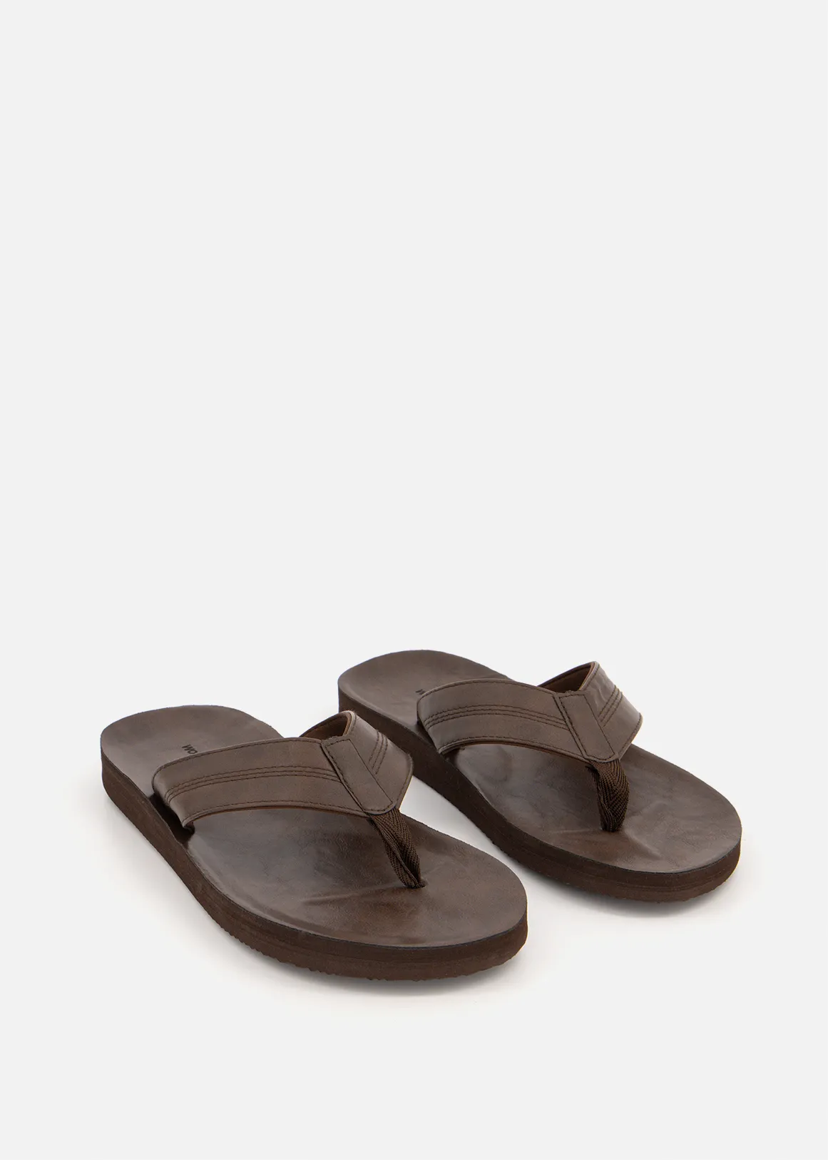 Faux Leather Flip Flops - CHOCOLATE