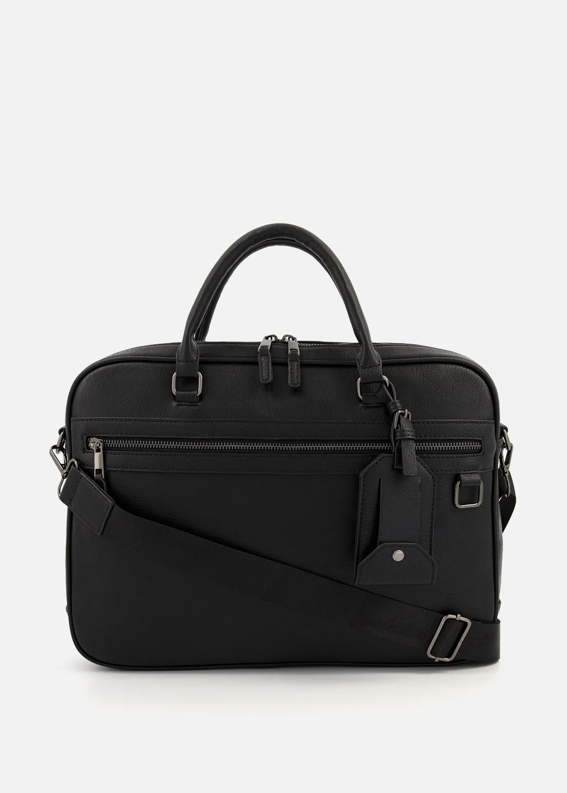 Faux Leather Laptop Bag - BLACK