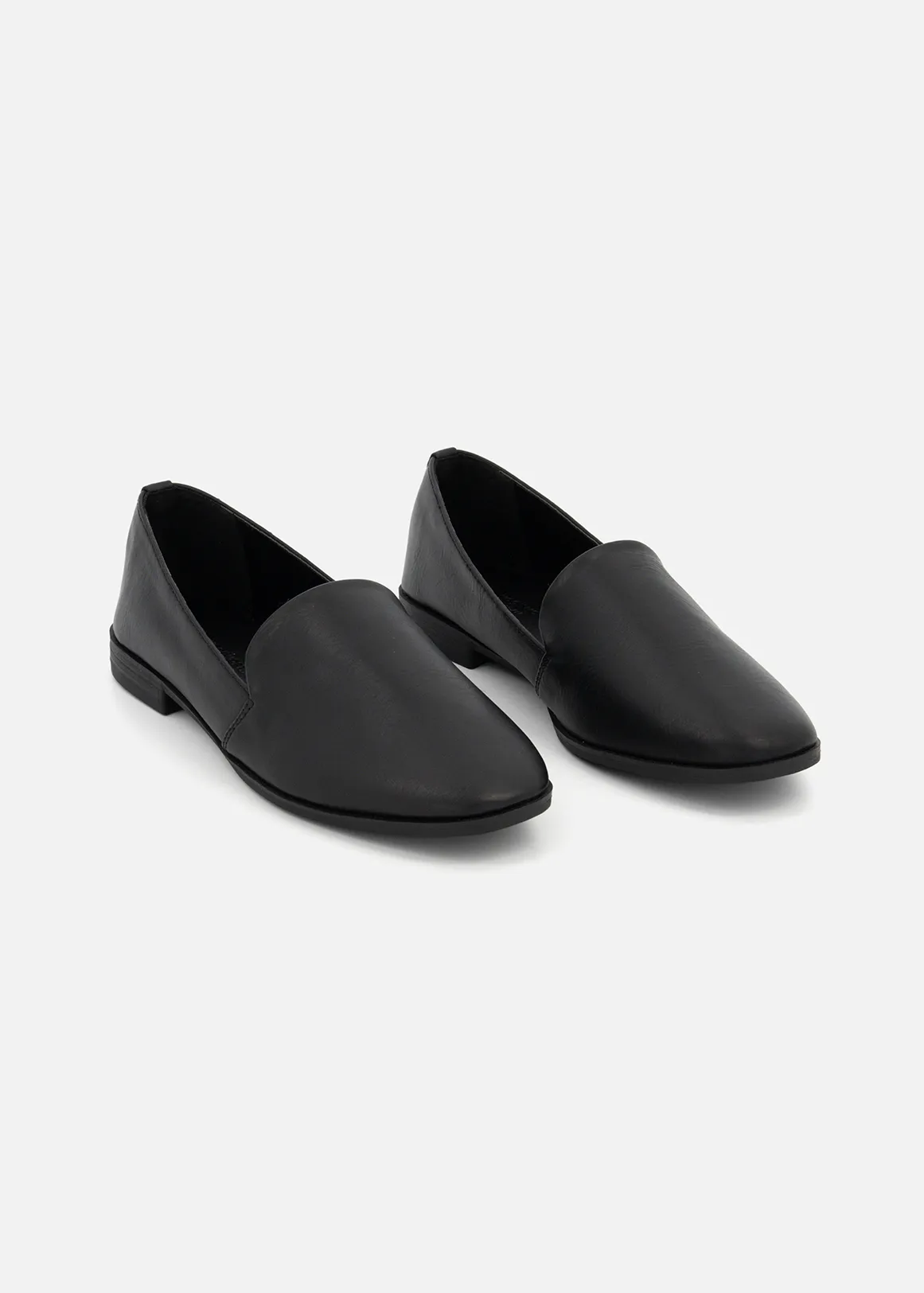 Faux Leather Loafers - BLACK