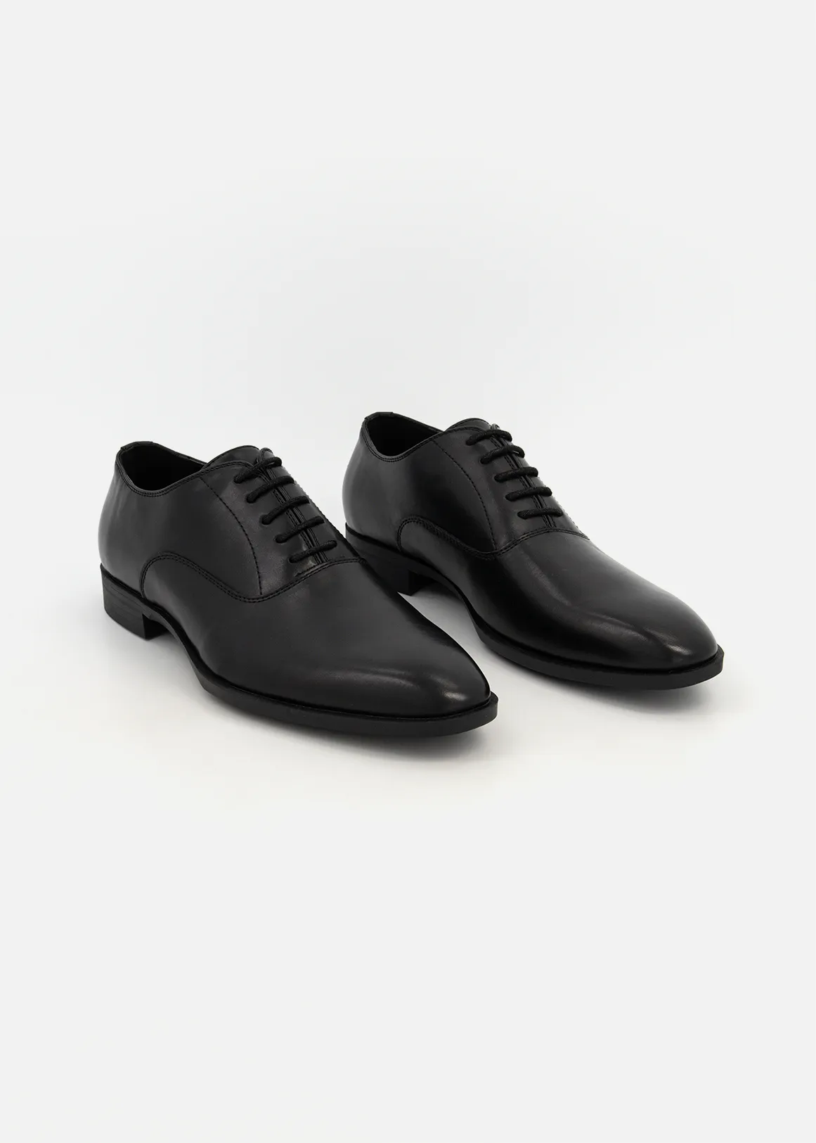 Faux Leather Oxford Shoes - BLACK