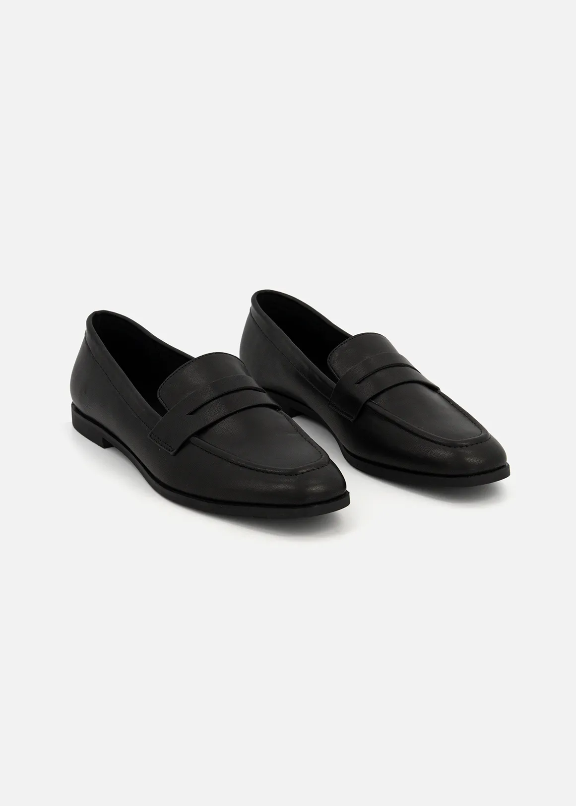 Faux Leather Penny Loafers - BLACK
