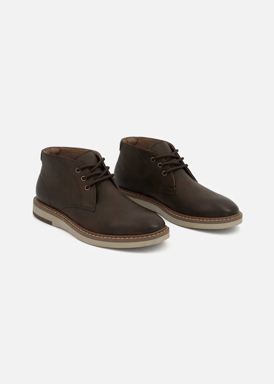Faux Leather Wedge Ankle Boots - BROWN