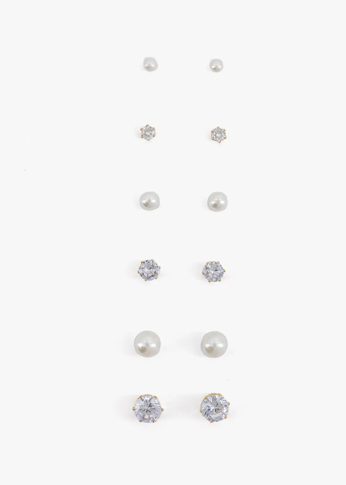Faux Pearl & Diamante Claw Studs 6 Pack - MULTI