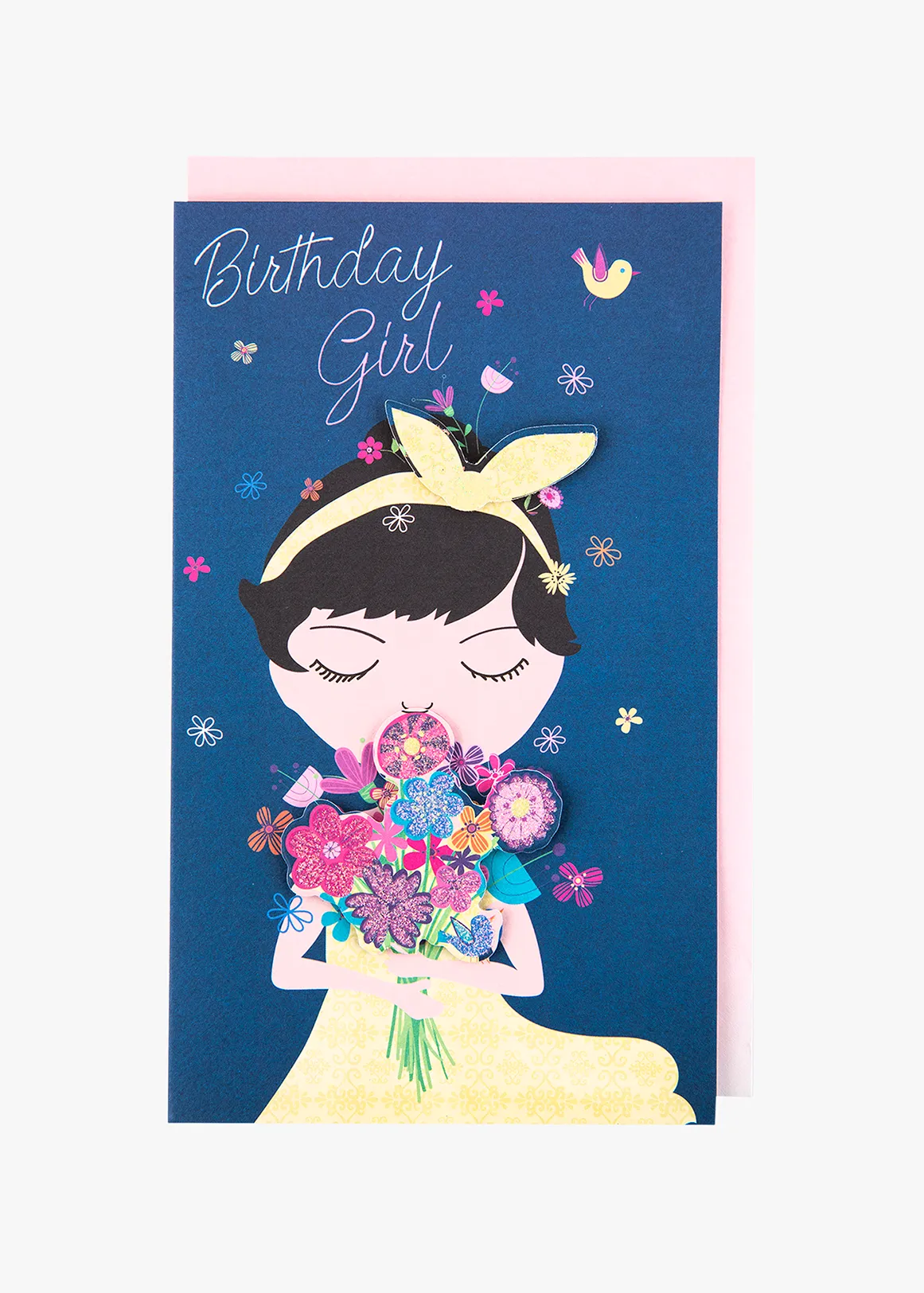 Female Girl Face With Flowers Stick On Detail Card - MULTI