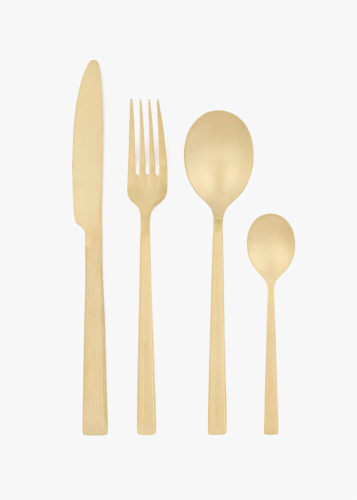 Fine Ribbed Stainless Steel 16 Piece Cutlery Set - LINEA - GOLD