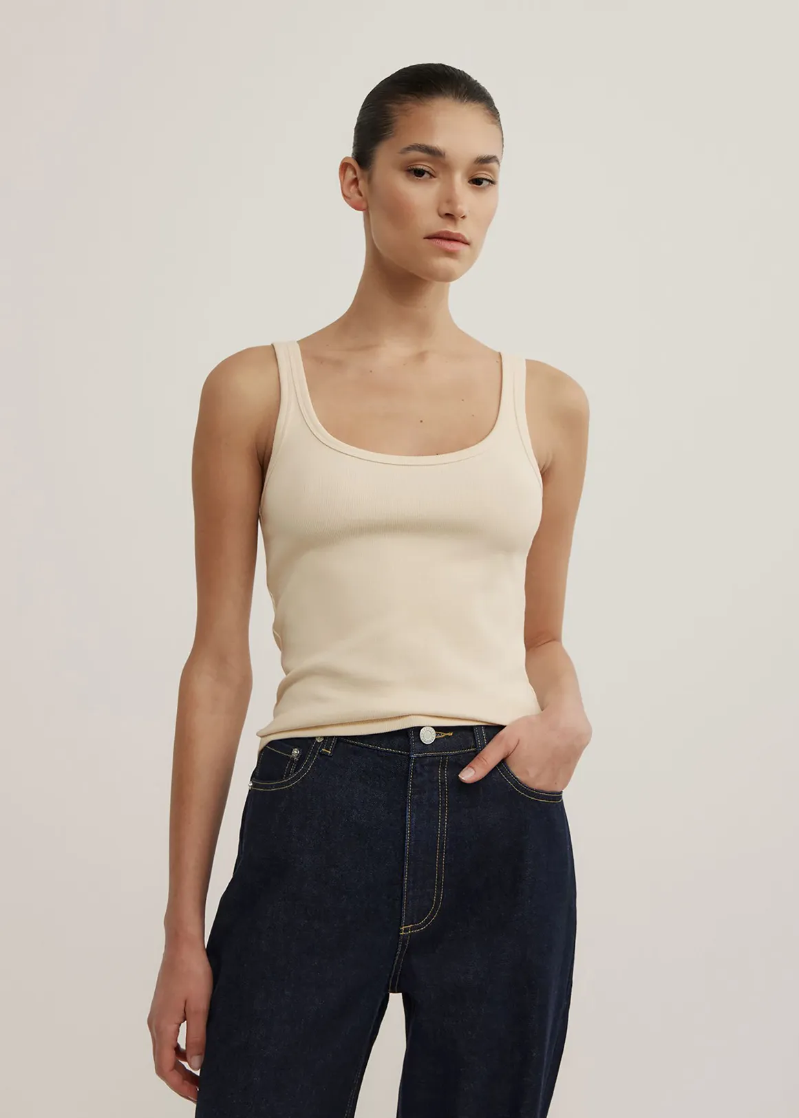 Fine Scoop Neck Tank Top - BUTTER