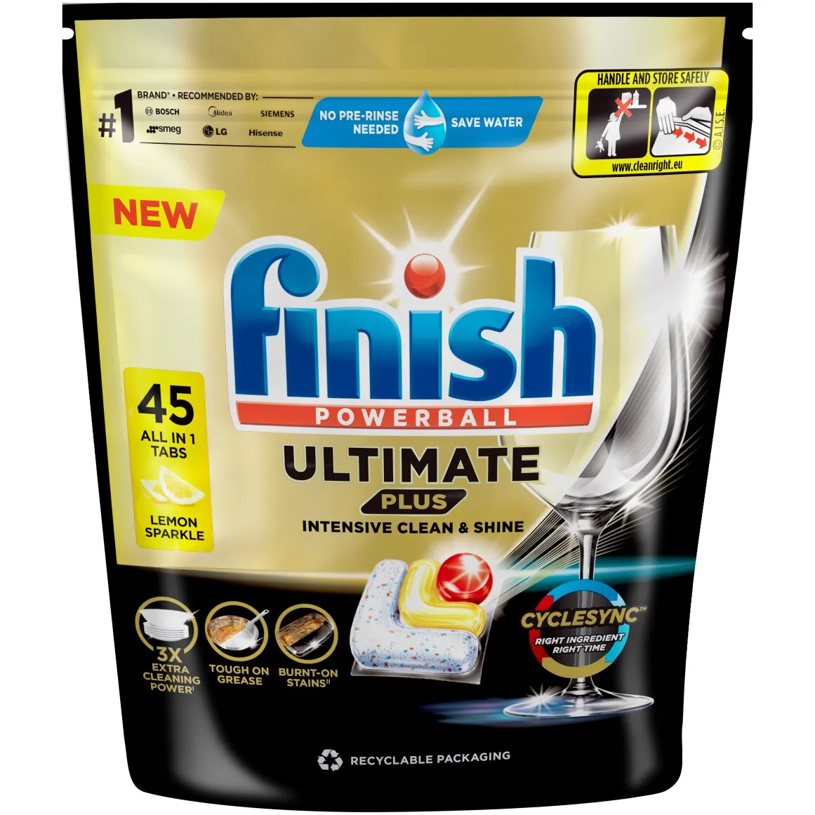Finish Powerball Lemon Sparkle Ultimate Plus Dishwasher Tablets 45 pcs