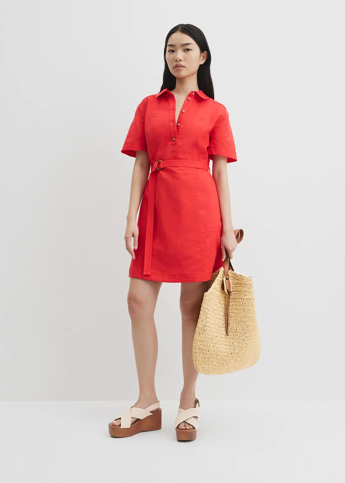 Flared Mini Dress - VIVID RED
