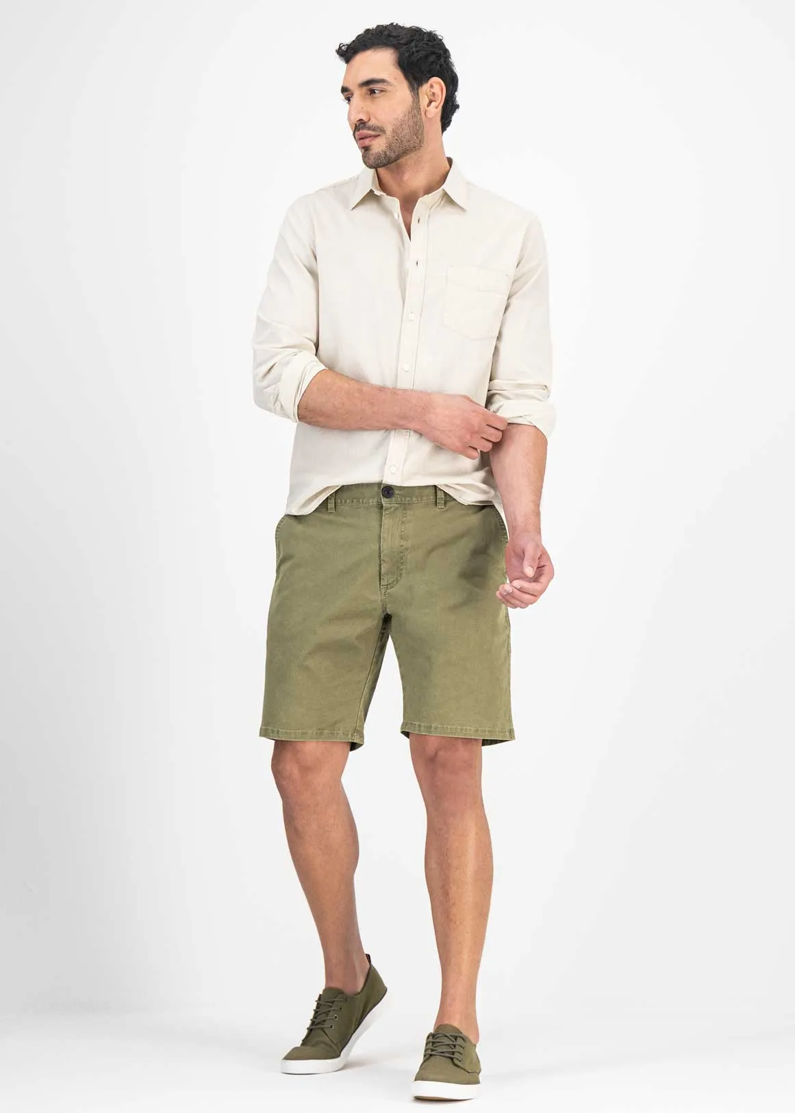 Flat Front Slim Fit Chino Shorts - KHAKI