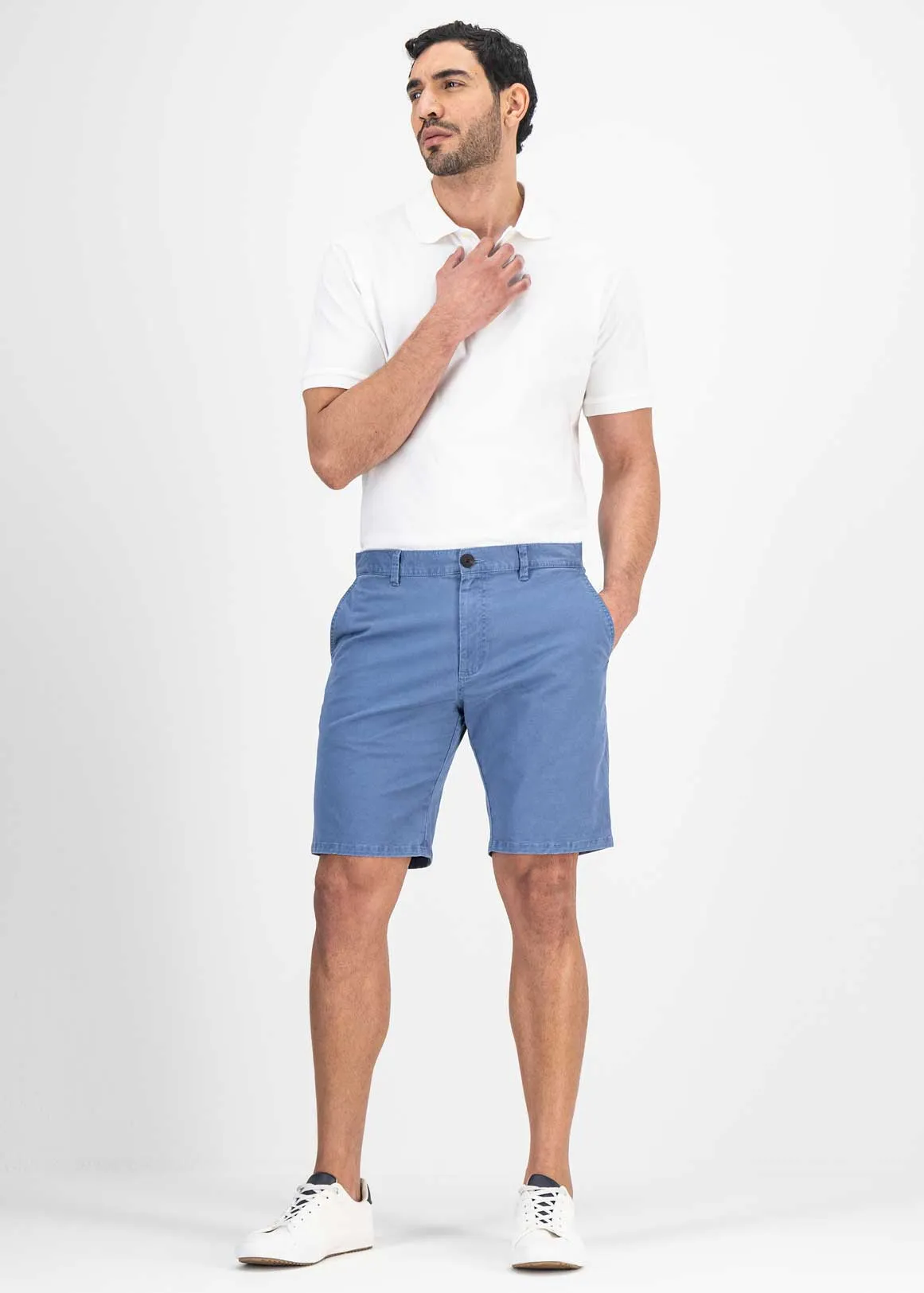 Flat Front Slim Fit Chino Shorts - MEDIUM BLUE
