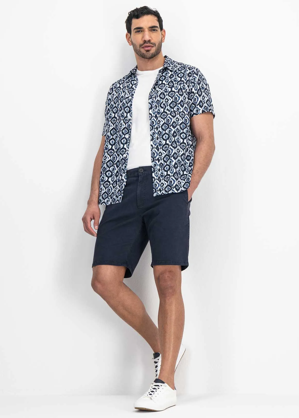 Flat Front Slim Fit Chino Shorts - NAVY