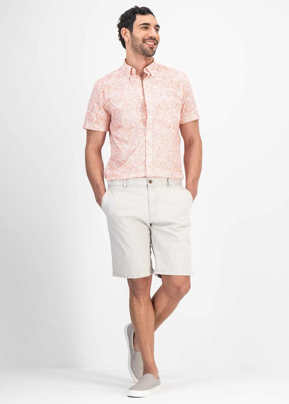Flat Front Slim Fit Chino Shorts - STONE