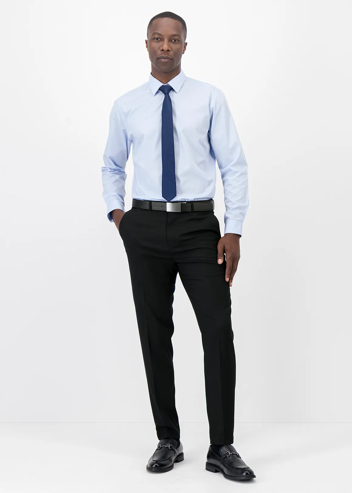 Flat Front Slim Fit Trousers - BLACK