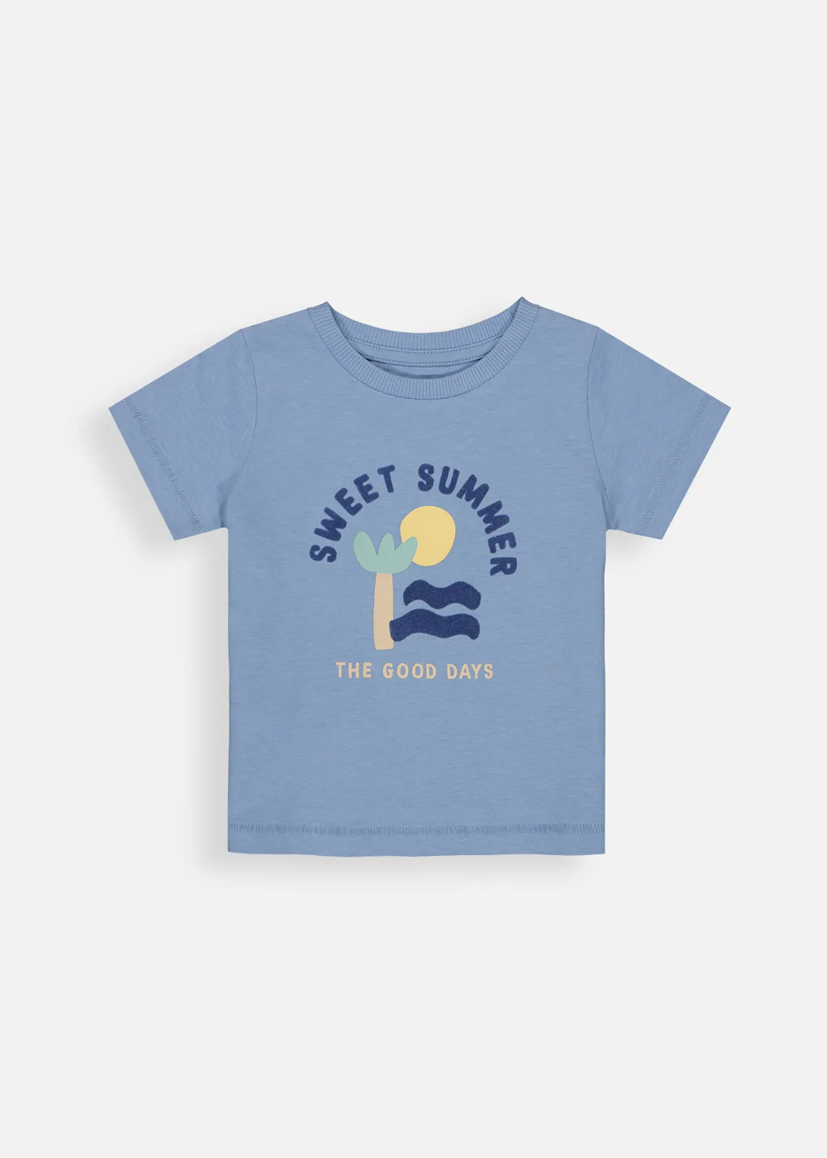Flocked Print Cotton T-shirt - BLUE