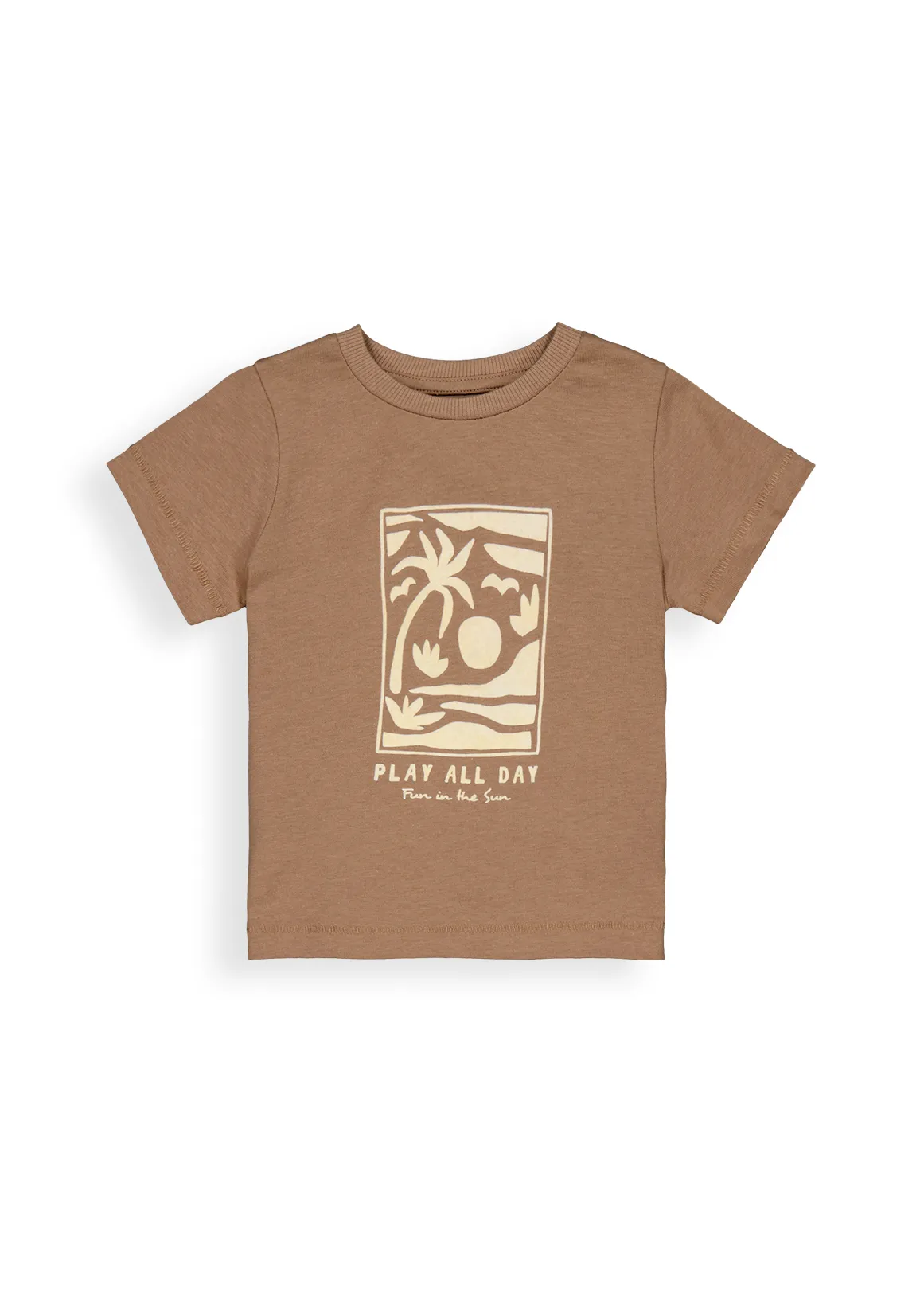 Flocked Print Cotton T-shirt - BROWN