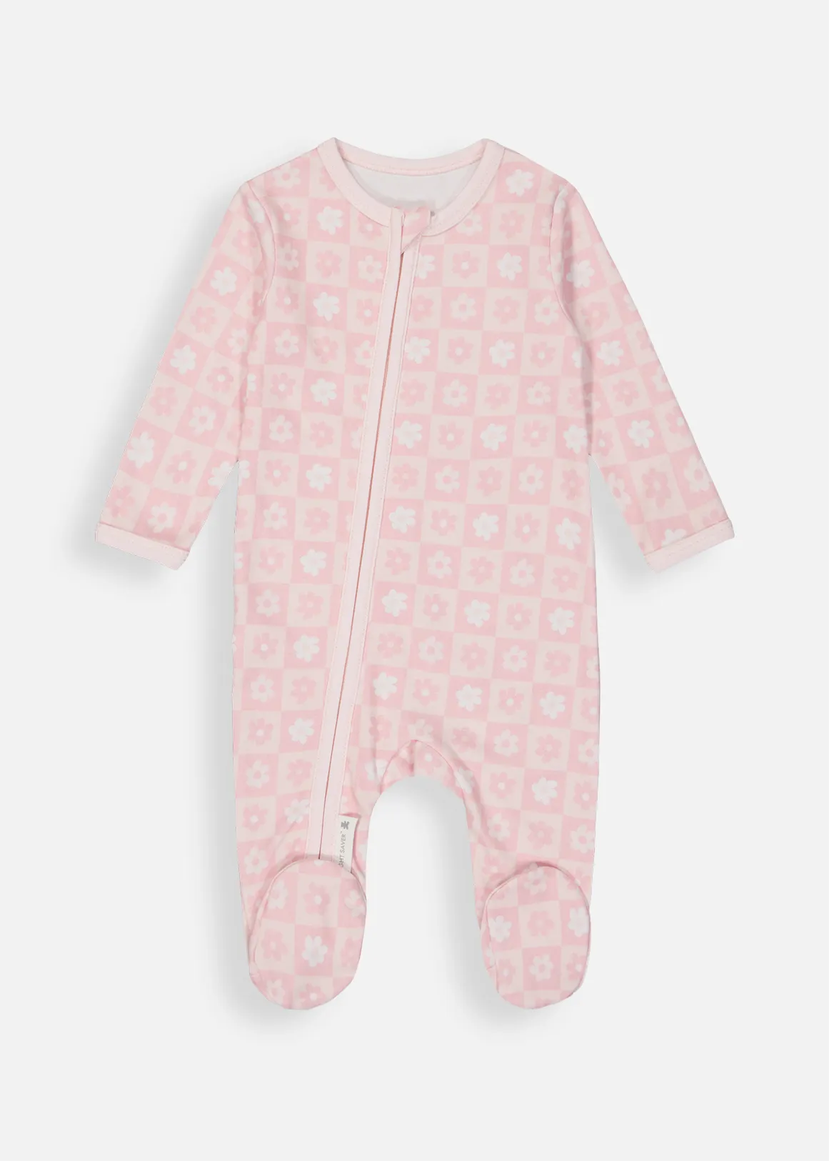Floral Check Organic Cotton Zip Sleepsuit - X PINK