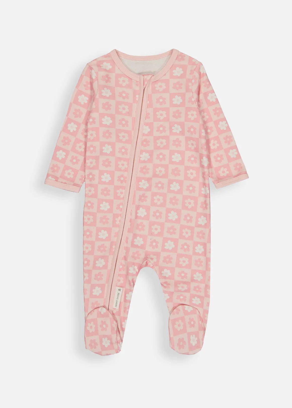 Floral Check Organic Cotton Zip Sleepsuit - X PINK