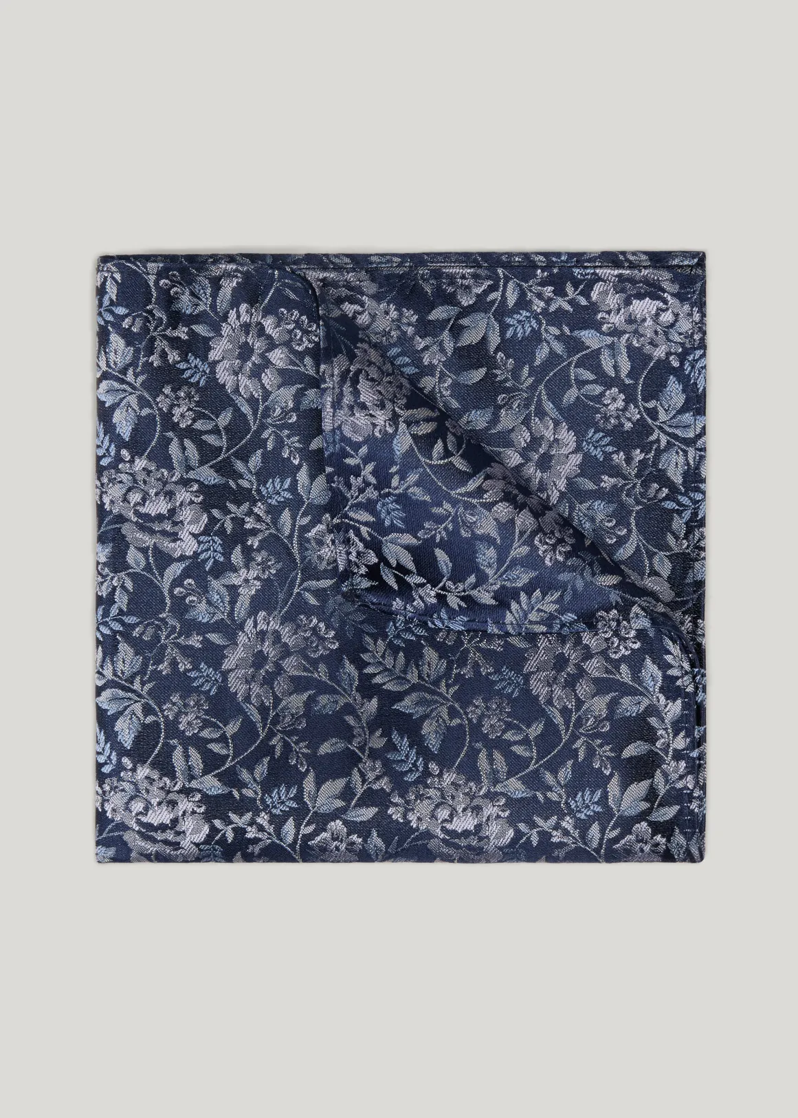 Floral Jacquard Silk Pocket Square - NAVY