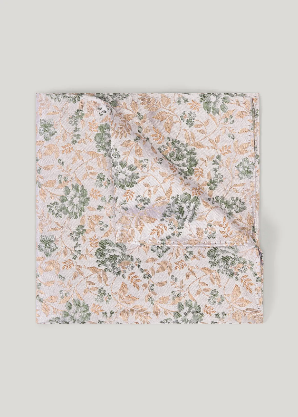 Floral Jacquard Silk Pocket Square - NEUTRAL