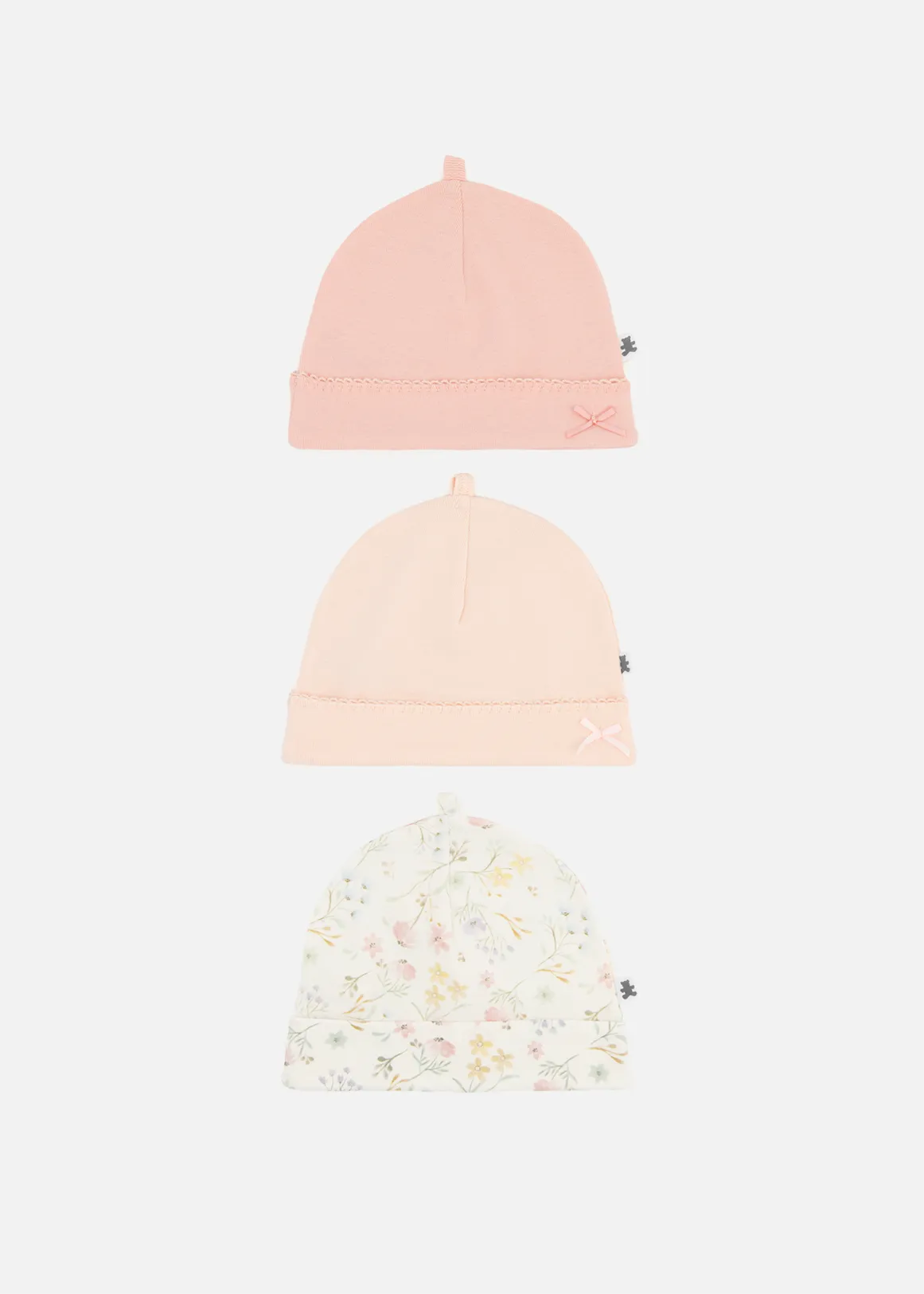 Floral Print Cotton Beanies 3 Pack - X WHITE