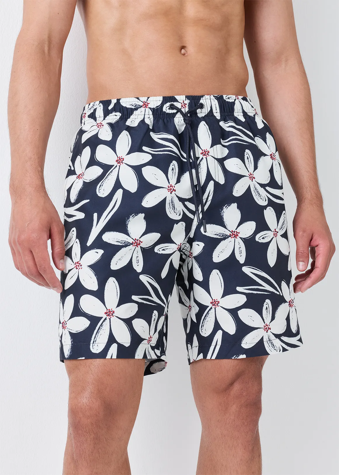 Floral Slim Fit Longer Length Swim Shorts - X NAVY