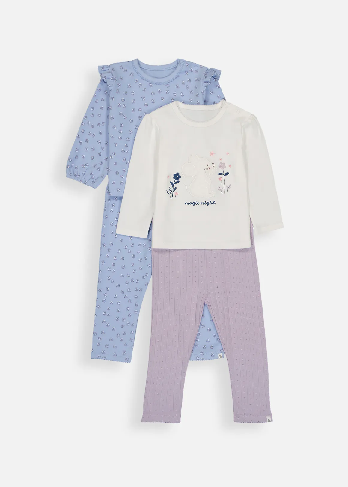 Floral Stretch Cotton Pyajamas 4 Piece - LIGHT BLUE