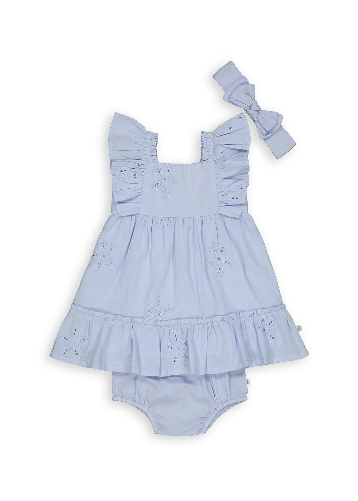 Flower Anglaise Dress Set 3 Piece - LIGHT BLUE