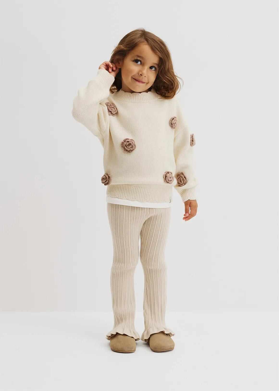 Flower Motif Knit - OYSTER