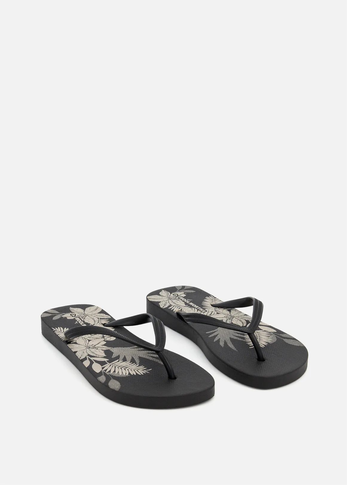 Flower Print Flip Flops - BLACK