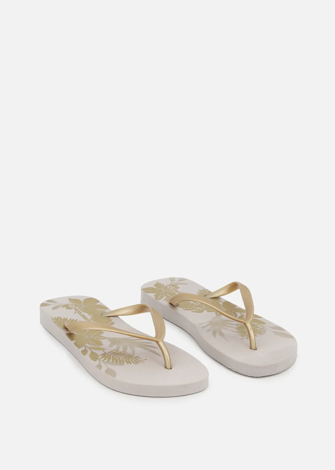Flower Print Flip Flops - NATURAL