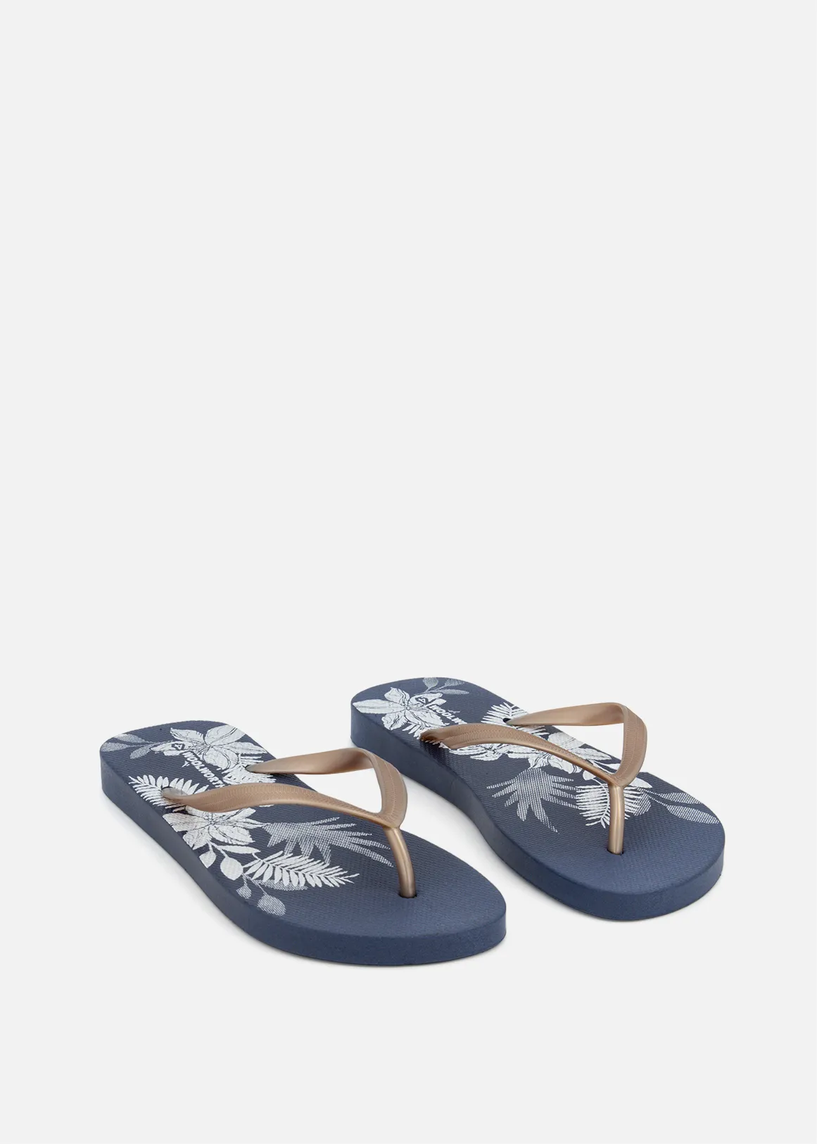 Flower Print Flip Flops - NAVY