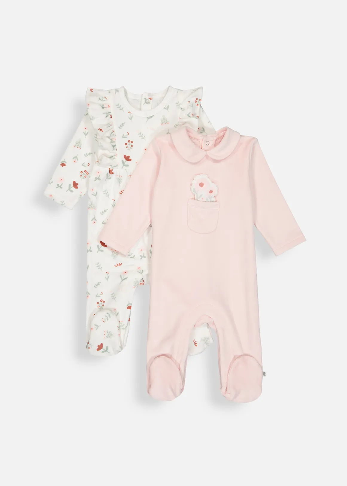 Flower Stretch Fleece Sleepsuits 2 Pack - X PINK