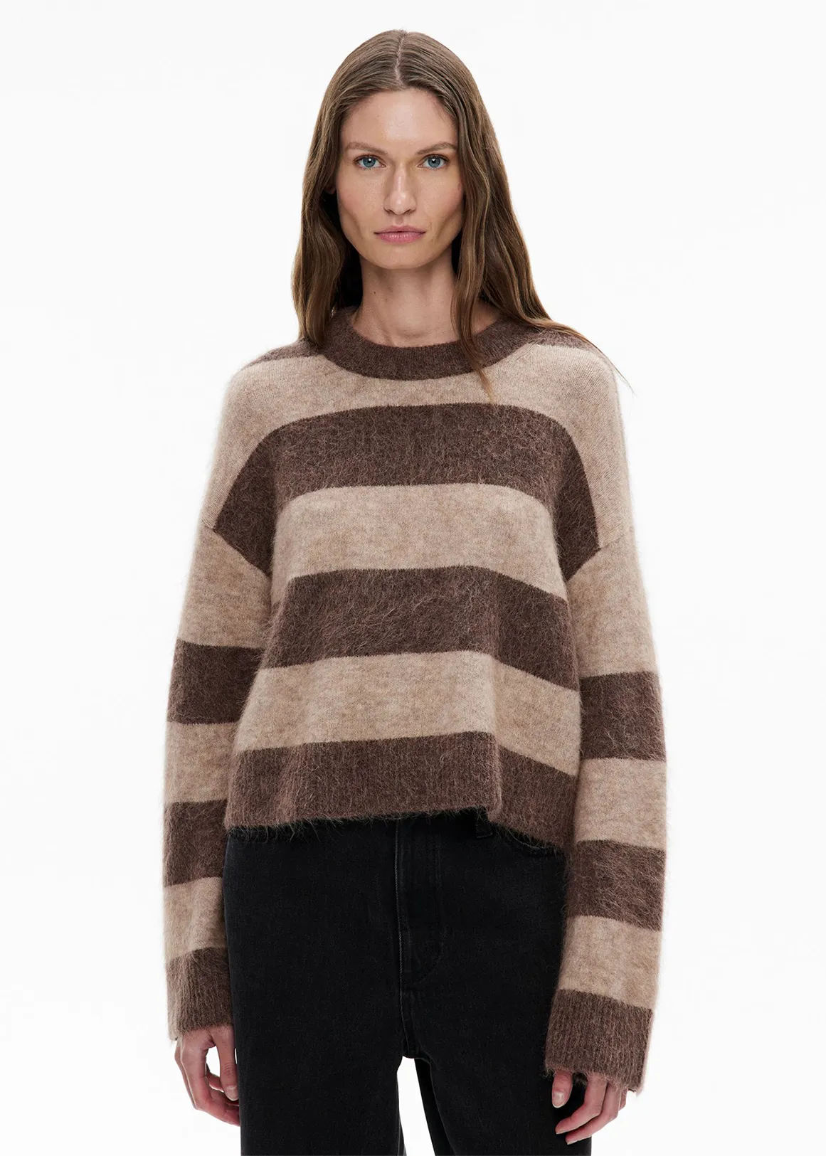 Fluffy Crew Knit - MOCHA STRIPE