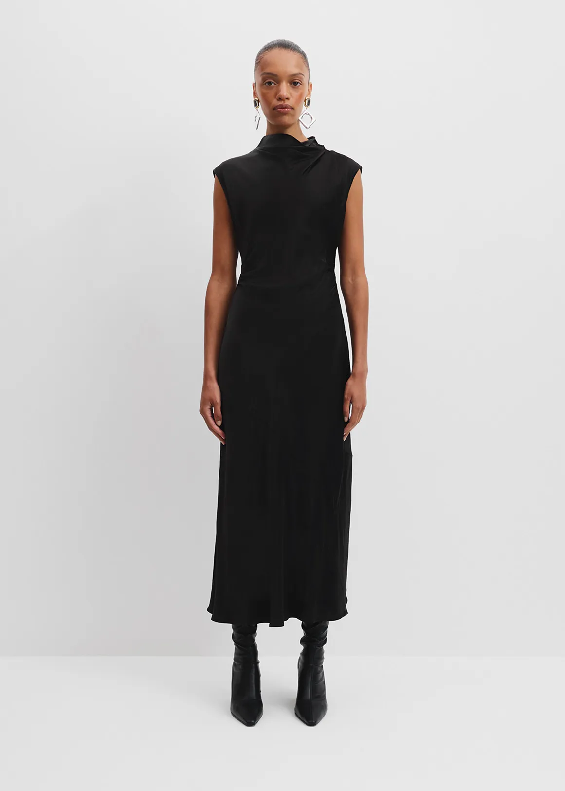 Fluid Midi Dress - BLACK