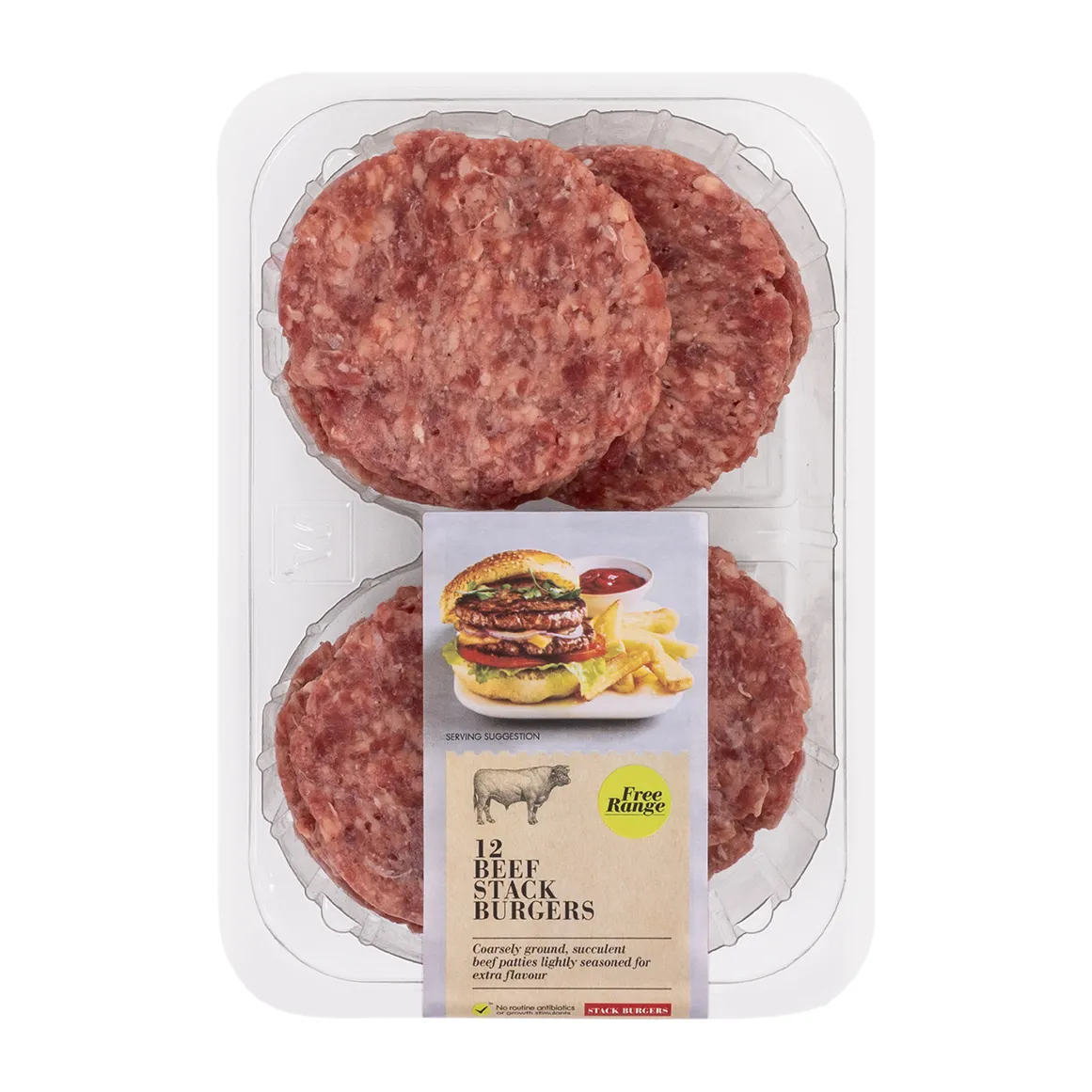 Free Range Beef Stack Burgers 12 pk