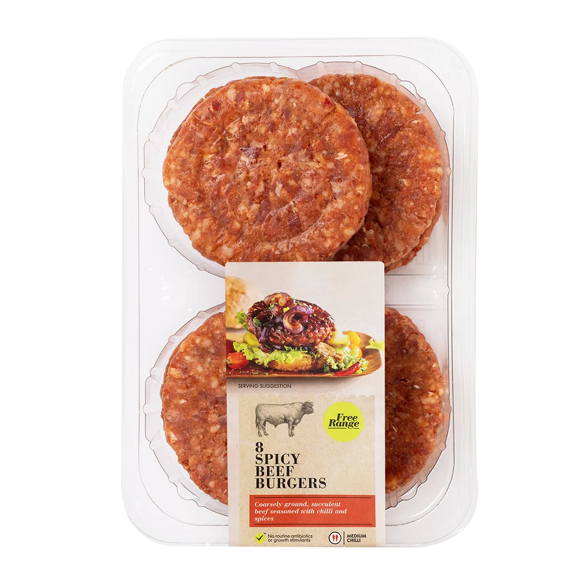 Free Range Spicy Beef Burgers 8 pk