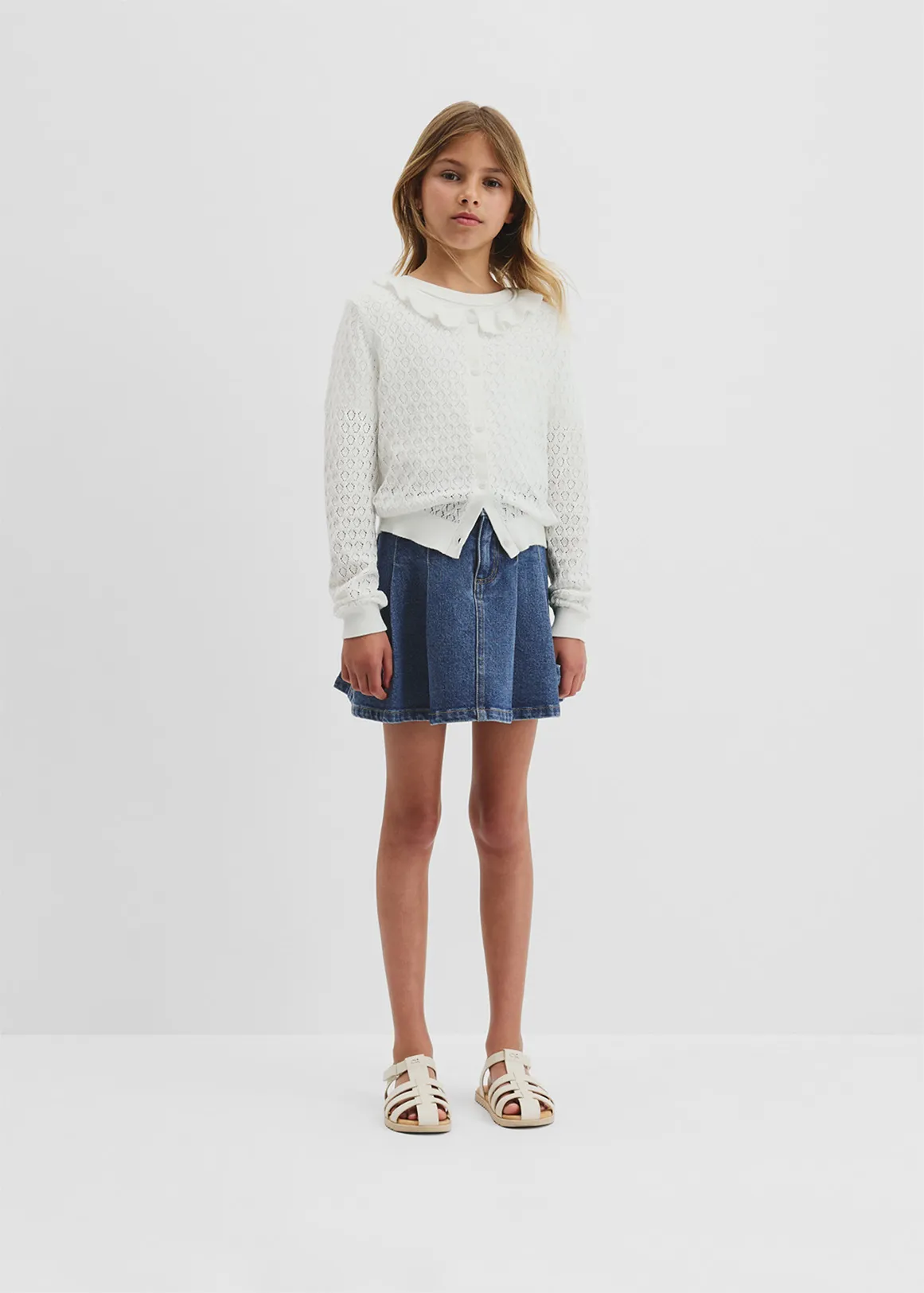 Frill Neck Cardigan - MARSHMALLOW
