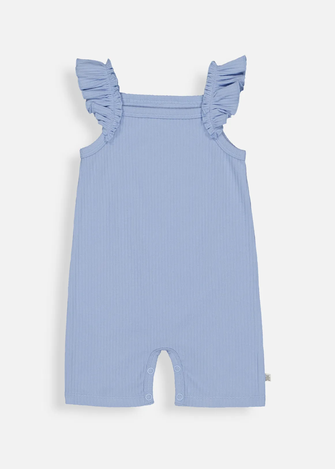 Frill Wide Rib Cotton Romper - LIGHT BLUE
