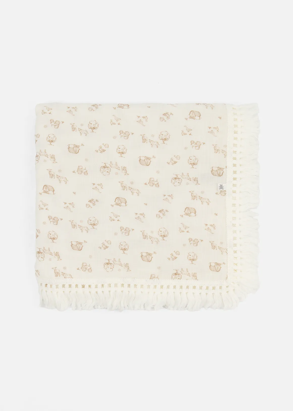 Fringe Cotton Muslin Blanket - X NATURAL