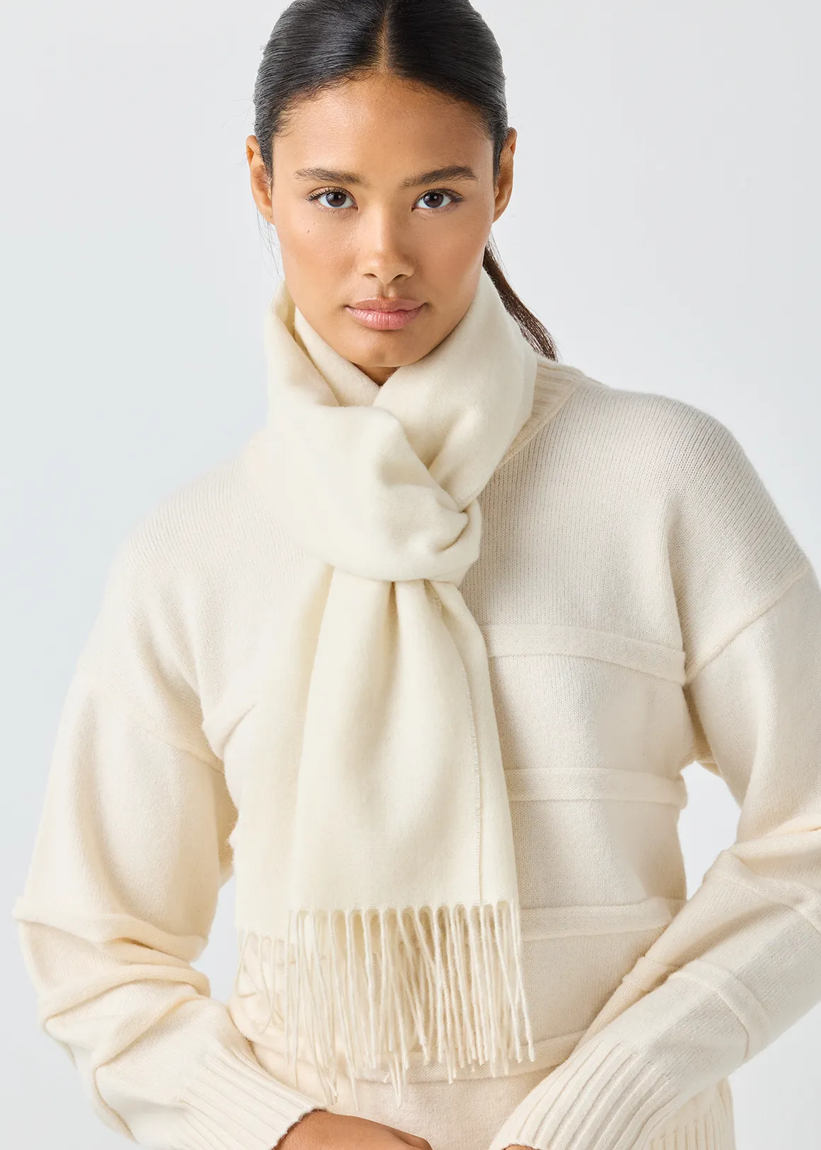 Fringed Cashmere Scarf - CREAM