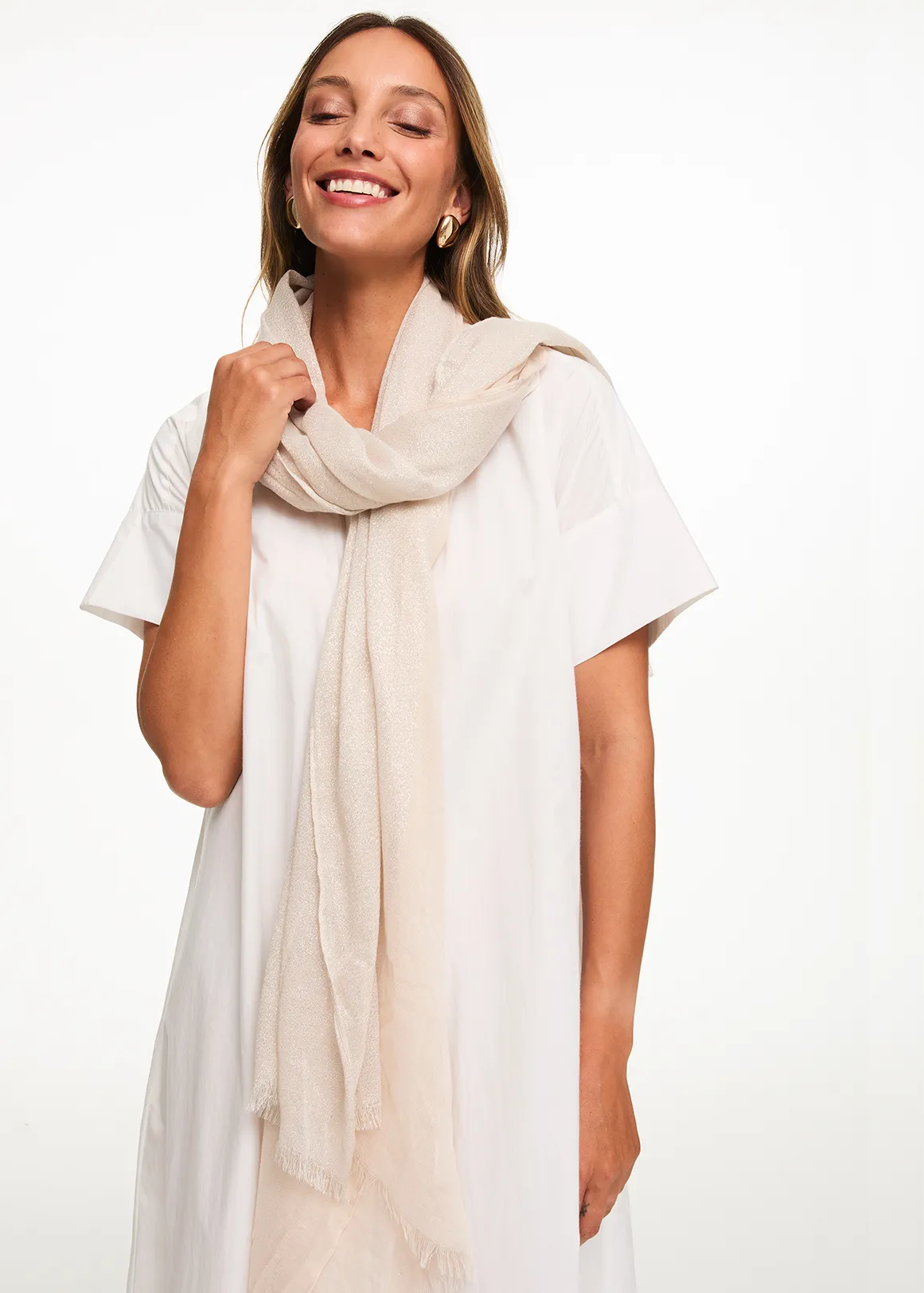 Fringed Shimmer Scarf - X NATURAL