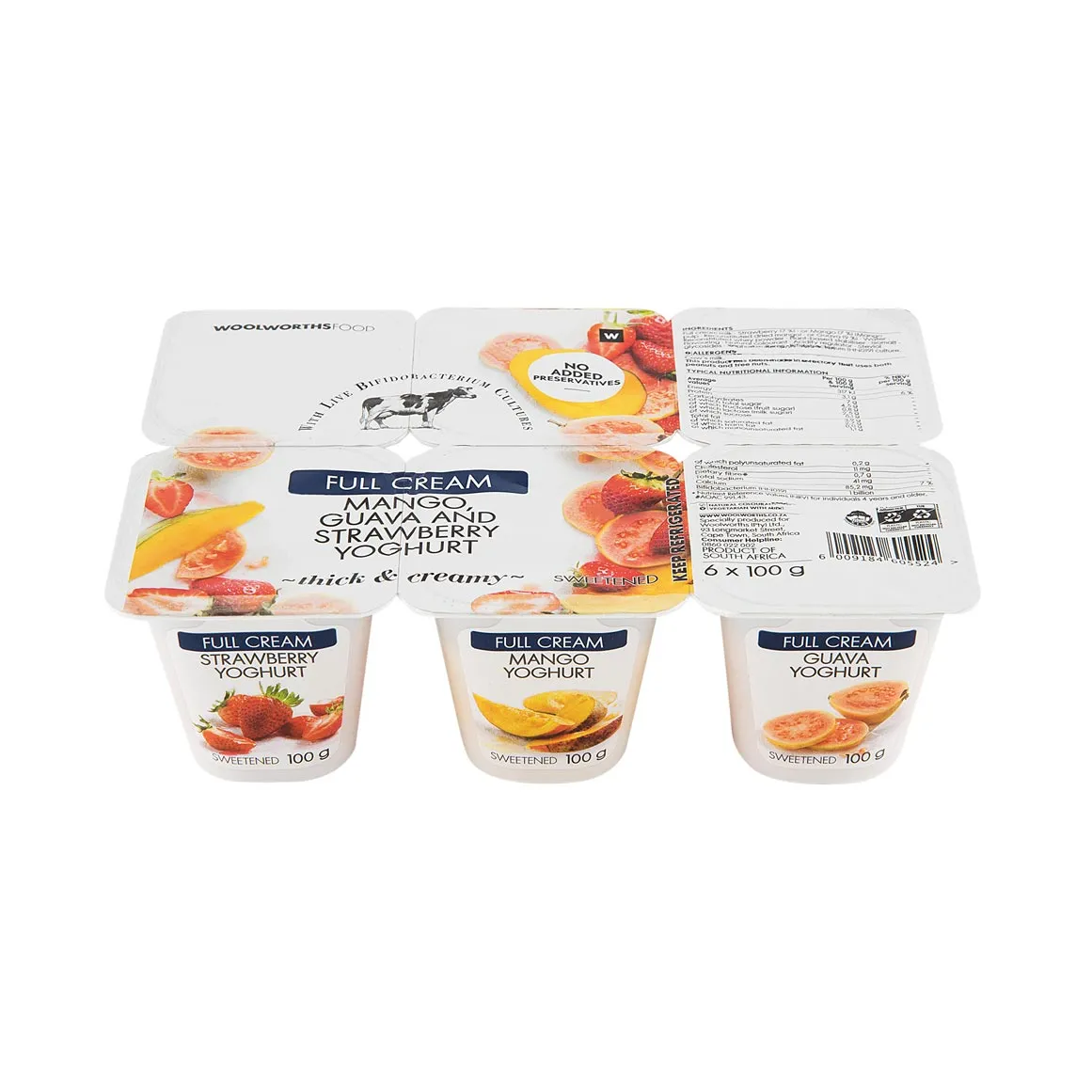 Full Cream Mango, Guava & Strawberry Yoghurt 6 x 100 g