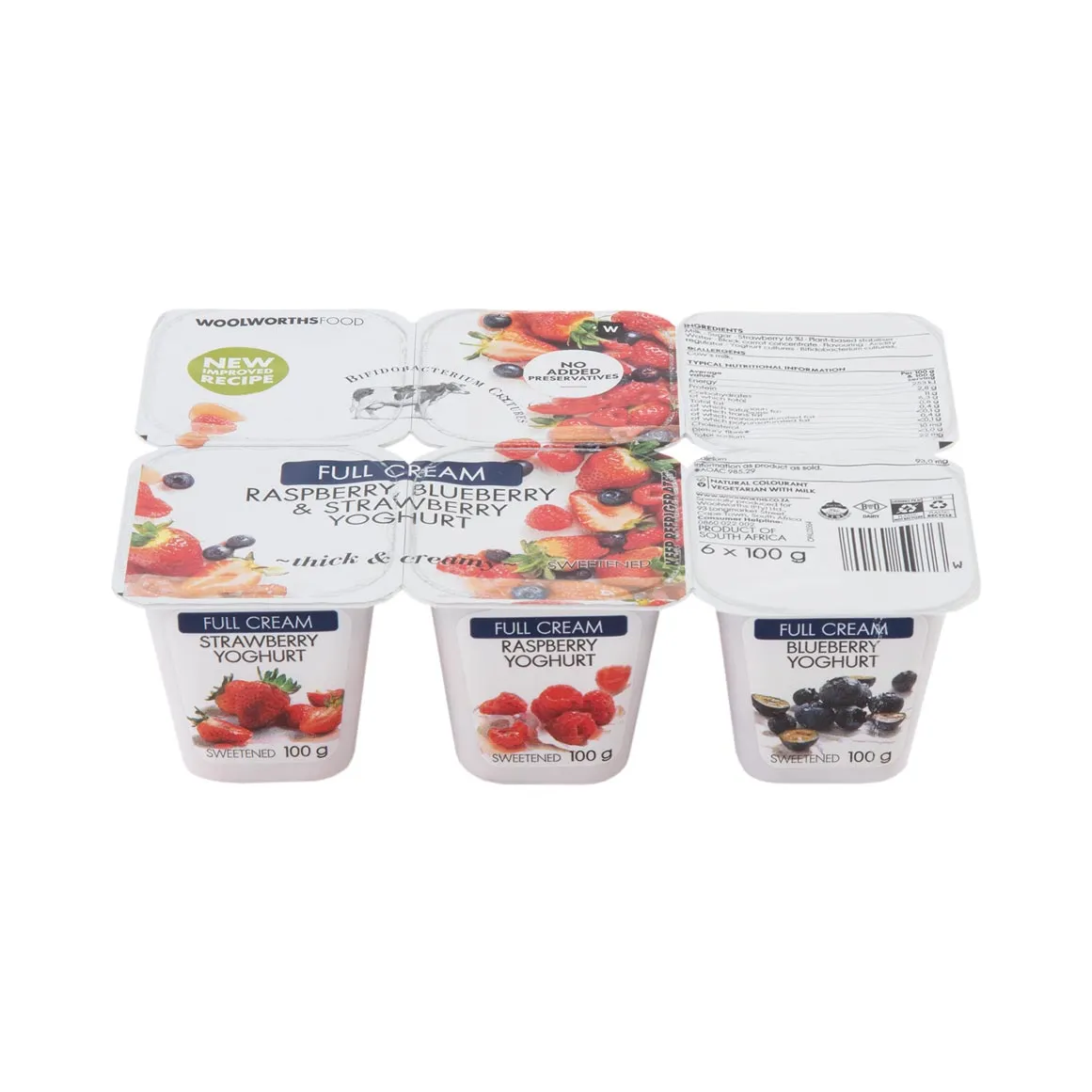 Full Cream Raspberry, Blueberry & Strawberry Yoghurt 6 x 100 g