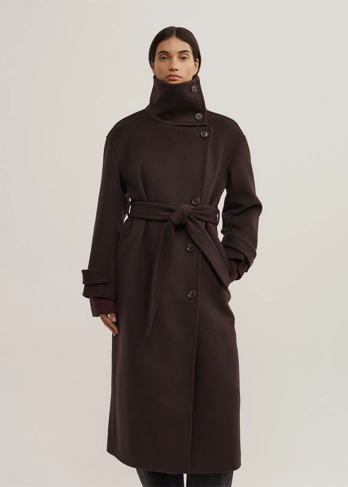 Funnel Neck Coat - ESPRESSO
