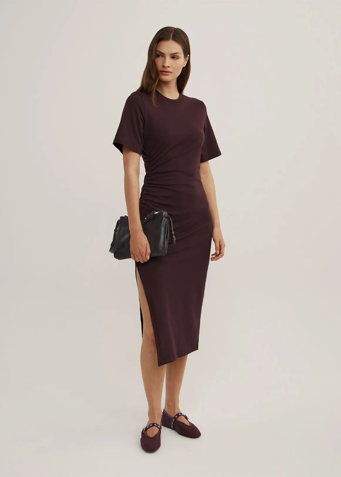 Gather T-Shirt Dress - PLUM
