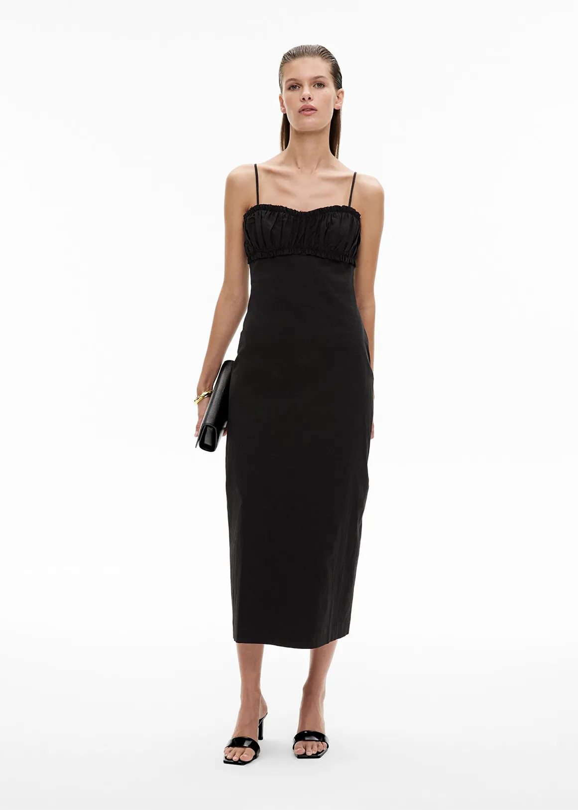 Gathered Column Dress - BLACK