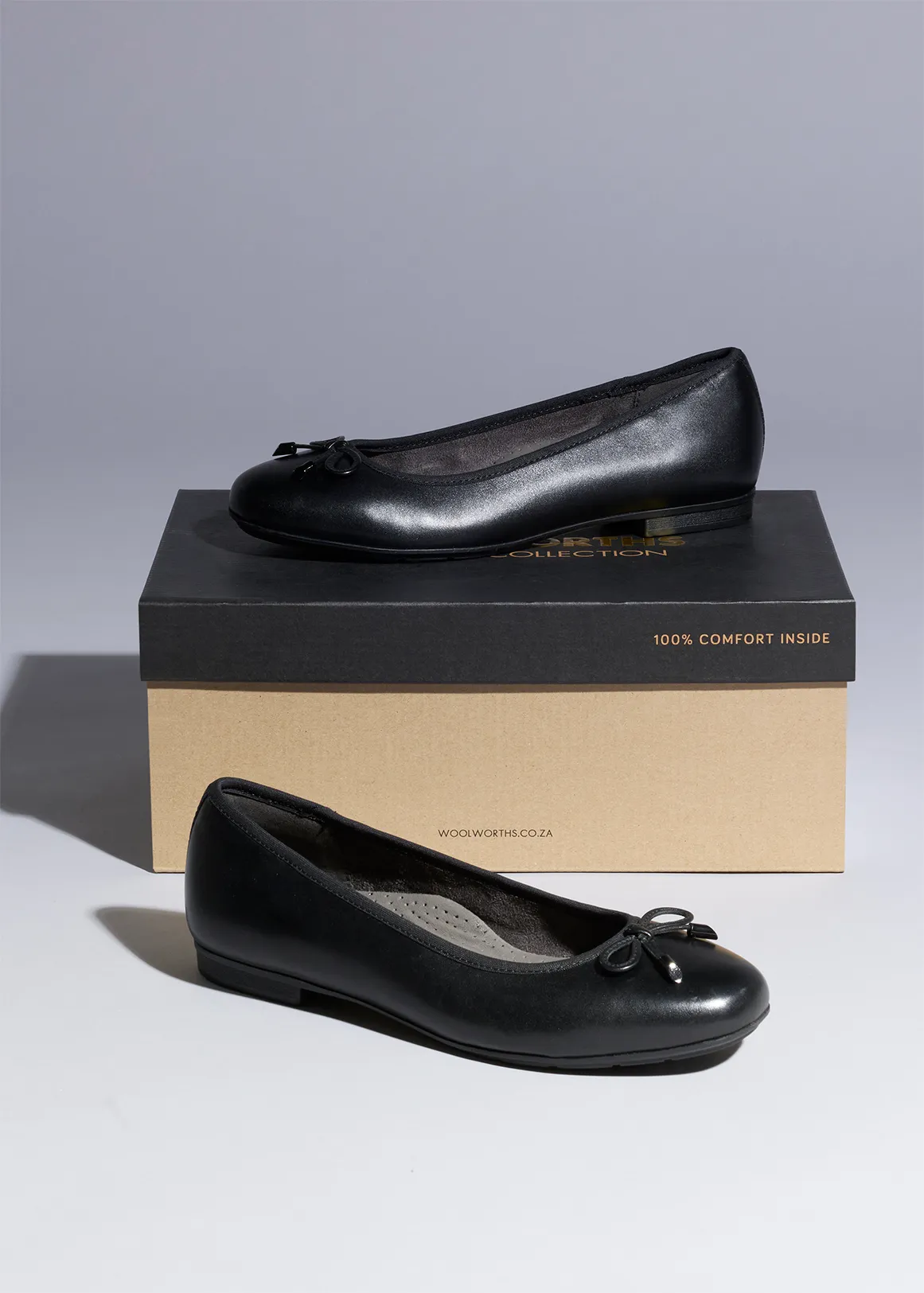 Genuine Leather Ballerina Pumps - Comfort Leather - BLACK