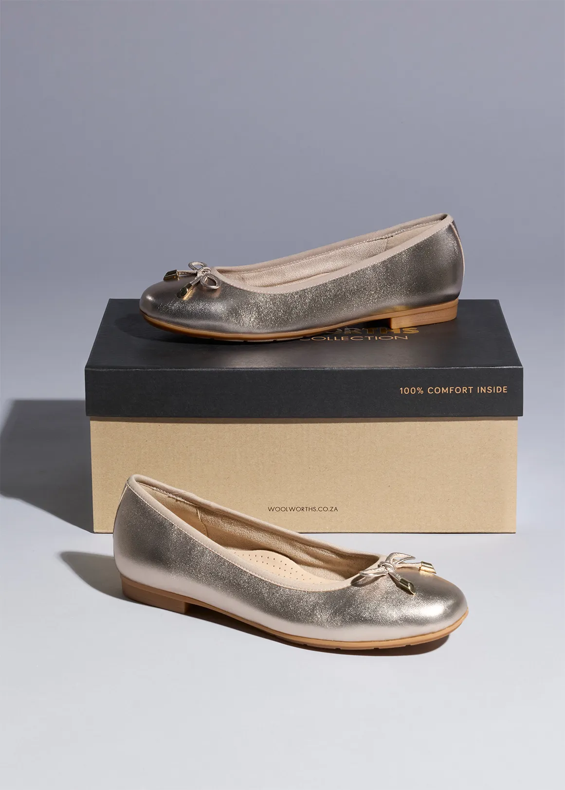 Genuine Leather Ballerina Pumps - Comfort Leather - GOLD