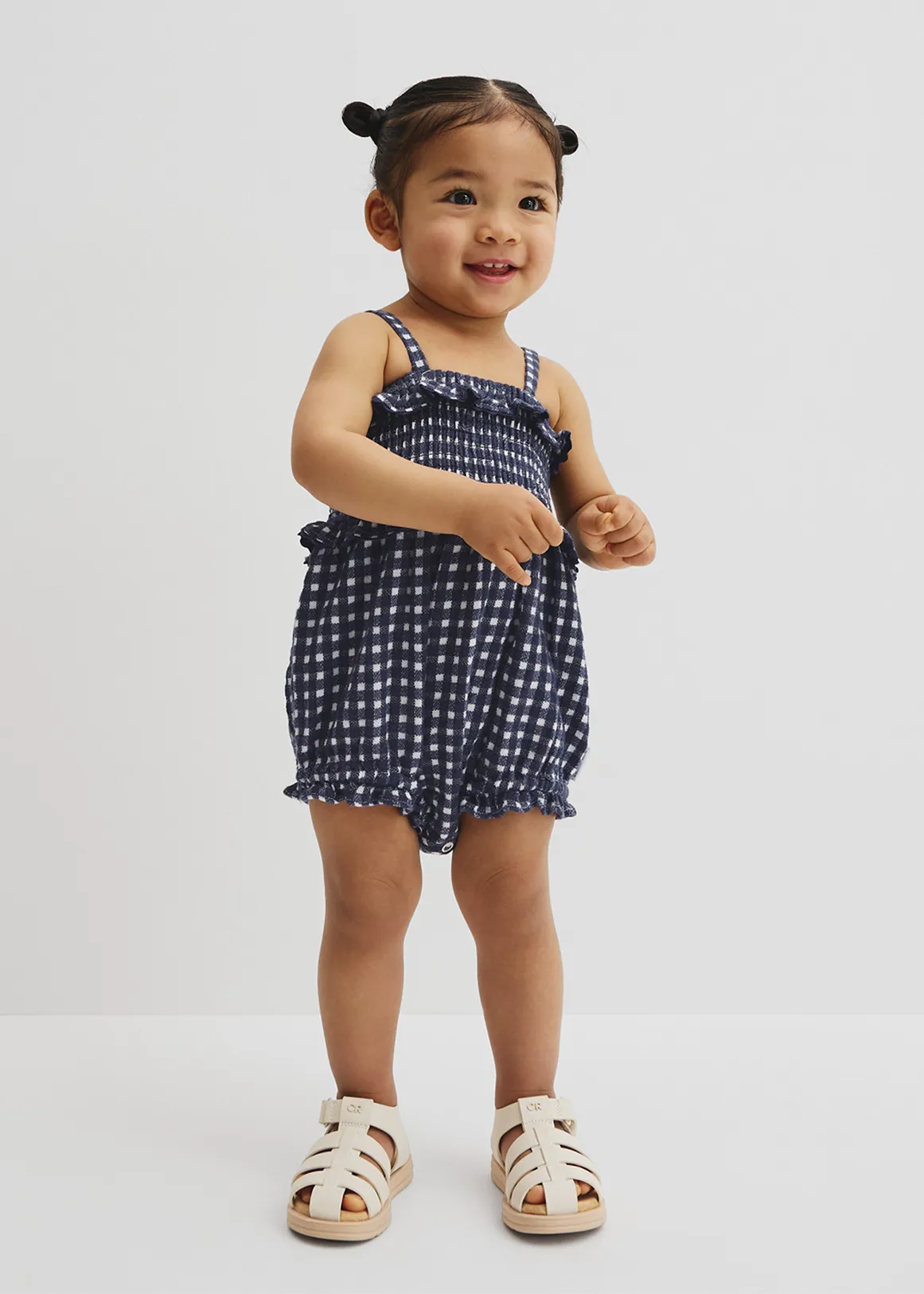 Gingham Frill Romper - FRENCH NAVY
